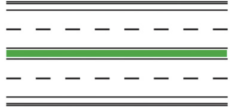 Marcaj pentru drumuri cu zona verde de separare a sensurilor de circulatie